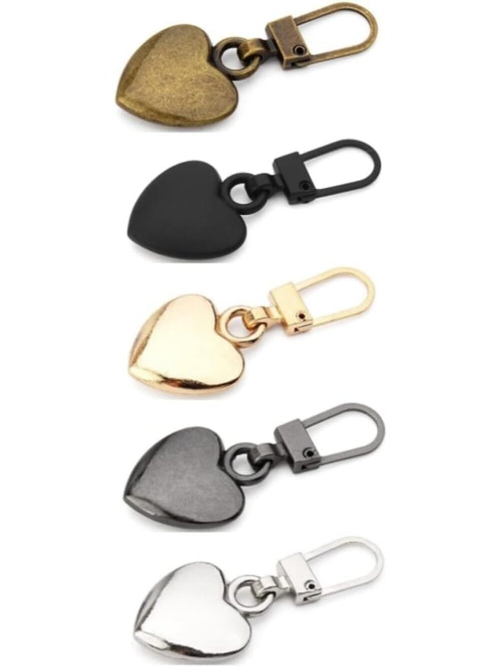 5Pcs Multicolor Journey Studio Heart Shaped Zipper Pull Replacement Metal Zipper